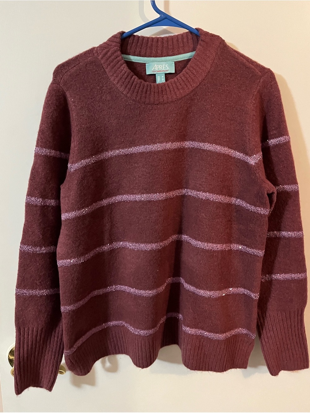 Isaac Mizrahi Live plum mini sequin striped pullover sweater medium